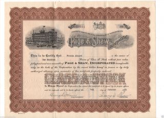 Nefarious Stock Certificate,  Letter 1929 Candy Company Page & Shaw,  Inc photo