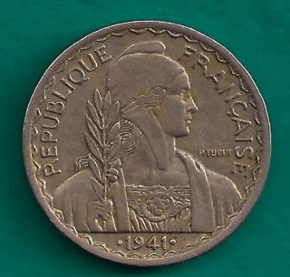 French Indo - China 20 Cents 1941 - S Ww2 Era San Francisco Mark Coin photo