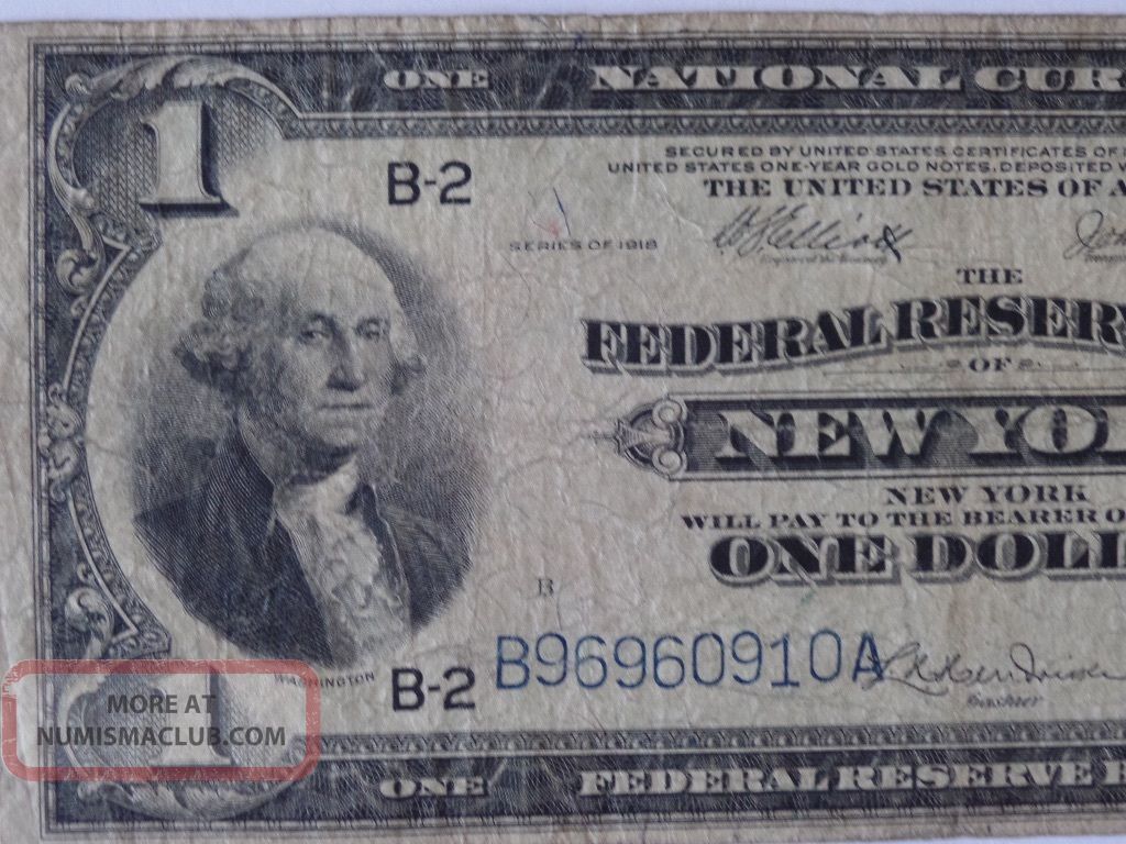 1 Dollar 1918 Federal Reserve York Large Size Notes photo
