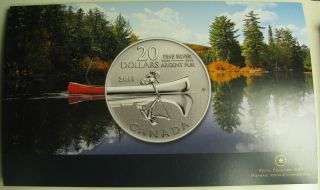 2011 Specimen $20 For $20 2 - Canoe Canada.  9999 Silver With Card Twenty Dollars photo