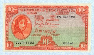 Ireland Republic 10 Shillings 12 - 10 - 1946 P56b Xf photo