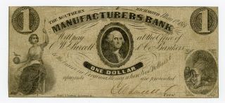 1861 $1 The Southern Manufacturers Bank - Richmond,  Virginia Note Civil War Era photo