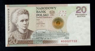 Poland 20 Zlotych 2011 Ms Commemorative Pick 182 Au - Unc Banknote. photo