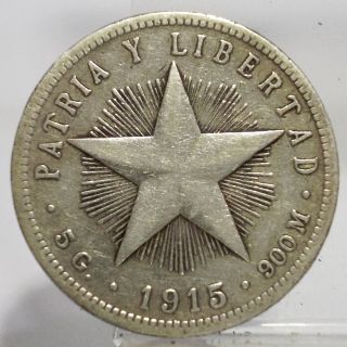 1915 Star 20 Centavos Silver Coin Xf Circulate photo