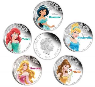 2015 Hollywood Princess Ariel Aurora Cinderella Belle Jasmine Silver Plated Coin photo