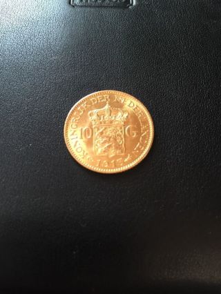 Netherlands 10 Gulden 1913 Queen Wilhelmina Solid Gold Coin photo