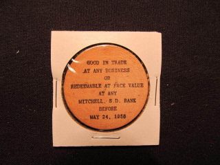 1956 Mitchell,  South Dakota Wooden Nickel Token - Mitchell,  Sd 75th Wood Coin Blk photo
