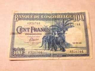 Banque Du Congo Belge 100 Francs 10 - 06 - 1944 P - 17a photo