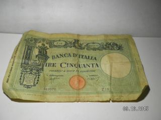 Vintage 1943 50 Lire Italian Note Currency Rare photo