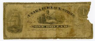1873 $1 The Unaka Furnace Store - Tennessee Merchants Scrip Note (rare) photo