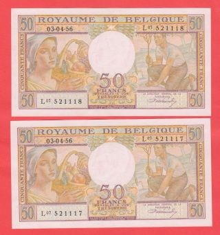 2x50 Francs A/unc Consecutive Numbers Hard To Find photo