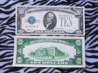 Two (2) 1933 $10 Ten Dollars Large Copy Silver Certificate Reprint Reproduction photo
