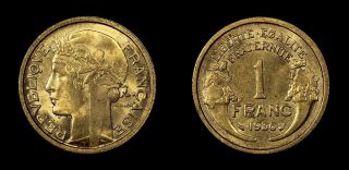 France 1 Franc 1936 Km 885 Coin photo