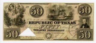 1839 $50 The Republic Of Texas Note photo