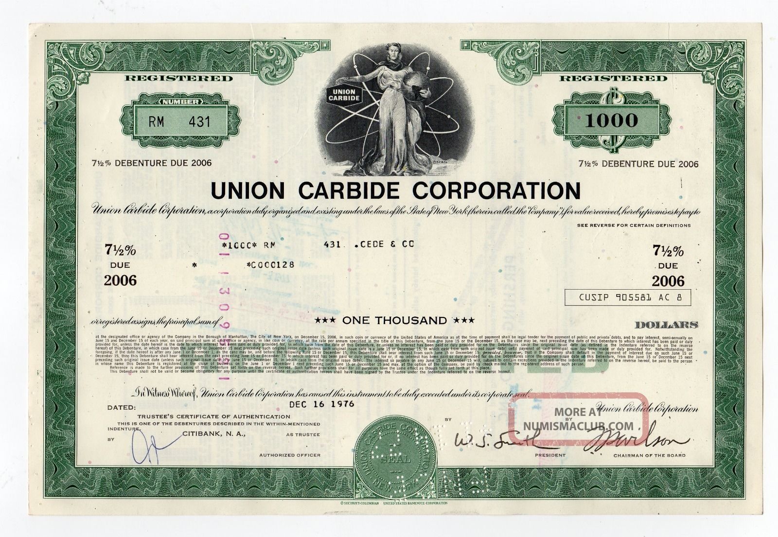 Union Carbide Corporation Stock Certificate