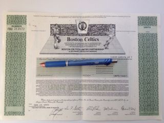 Rare 1991 Boston Celtics Stock Certificate - 5 Shares - With photo