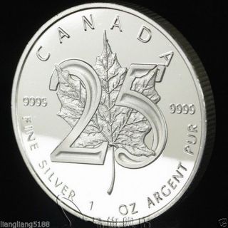 2013 Canadian 1oz Maple Leaf 25th Anniversary Silver Coin.  999 Bu！. photo