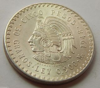 1948 Mexico Silver 5 Peso Coin -.  868 Troy Oz Asw photo