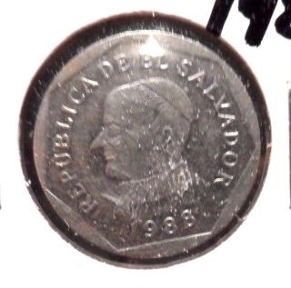 Circulated 1988 25 Centavos El Salvador Coin (62915) photo