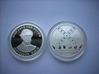 1 Oz Silver Coin Jefferson Davis Dixie Dollar Civil War Confederate Flag Coin photo