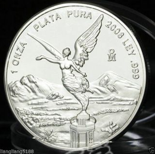 2008 Mexico 1oz Silver Libertad Onza Coin Mexican Bullion.  999 Bu photo