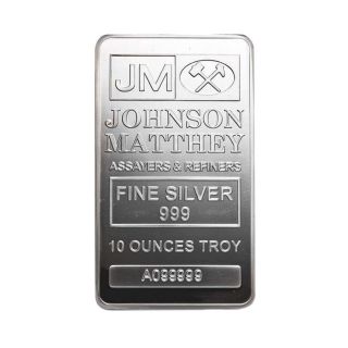 10 Oz Johnson Matthey Jm Silver Bar.  999 Fine photo
