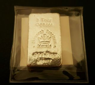 3 Oz.  999 Silver Breadloaf Bar - Monarch Precious Metals Poured Ingot photo