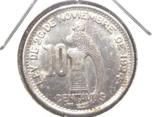Guatemala 1947 10 Centavos Silver,  Heavy Clashing Both Sides.  Check Pictures photo