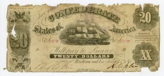 1861 T - 9 $20 The Confederate States Of America Note - Civil War Era photo