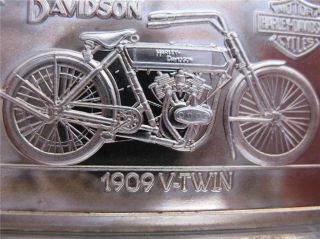 1.  4 - Oz.  999 Silver 1909 1st V Twin Harley Davidson 90th Anniversy Bar Ingot,  Gold photo