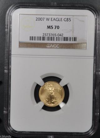 2007 - W Ngc Perfect Ms 70 Gold W Eagle 1/10 Oz Ounce Gold Coin Burnished photo