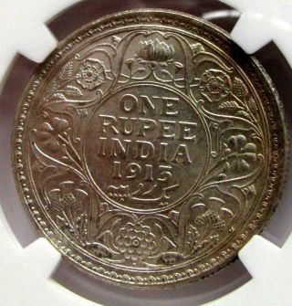 1913 (b) India British Ngc Silver One Rupee Ms62 (slight Rim Toning) photo