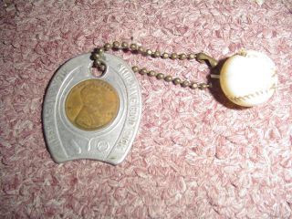 Vintage 1948 Good Luck Keychain With 1948 Wheat Penny And Baseball Charm photo