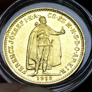 1912 Austria Solid Gold 10 Corona Hungary Coin Emperor photo