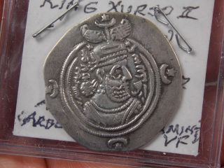 Ancient 591 - 628 A.  D.  Sassanian Empire Drachm Coin King Xurson Khurso Ii photo