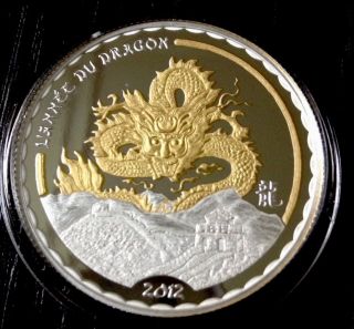 Cameroon 2012 1000 Fr Year Of Dragon Gilded Silver Proof Only 888 photo