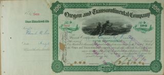 S1015 Oregon And Transcontinental Company 1800s Stock Certificate Green photo