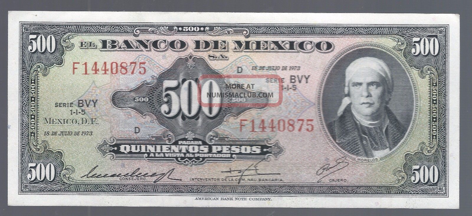 El Banco De Mexico 500 Pesos Serie Bvy 1973 P 51q Unc el-banco-de-mexico-500-pesos-serie-bvy-1973-p-51q-unc