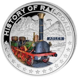 Liberia 2011 5$ History Of Railroads Adler Proof Silver Coin photo