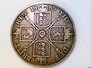 Vintage World Coin 1889 England Great Britain Double Florin Silver Ak30 photo