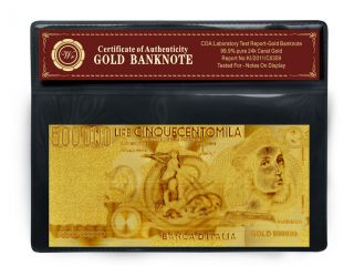 99.  9 24k Italy Gold Banknote 500000 Lire Collectible Gold Note Frame photo