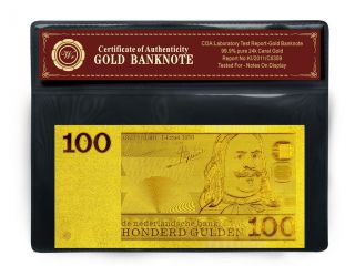 24k Netherlands Gold Banknote 100 Gulden Pure Gold Note Uncirculated photo