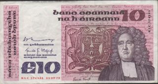 Ireland 10 Pound 11.  09.  1979 P 72a Prefix Klc Circulated Banknote photo