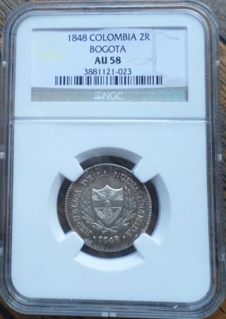 Colombia Coin 2 Reales 1848 Ngc Au 58 photo
