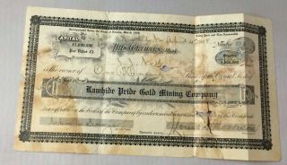 1908 Stock Certificate Rawhide Pride Gold Mining Company Nevada 1000 Shares photo