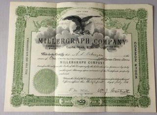 1911 Stock Certificate Millergraph Company A.  L.  Scherzer 100 Shares photo