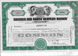 40507 Green Chicago & North Western Railway Company Stock Certificate Railroad photo