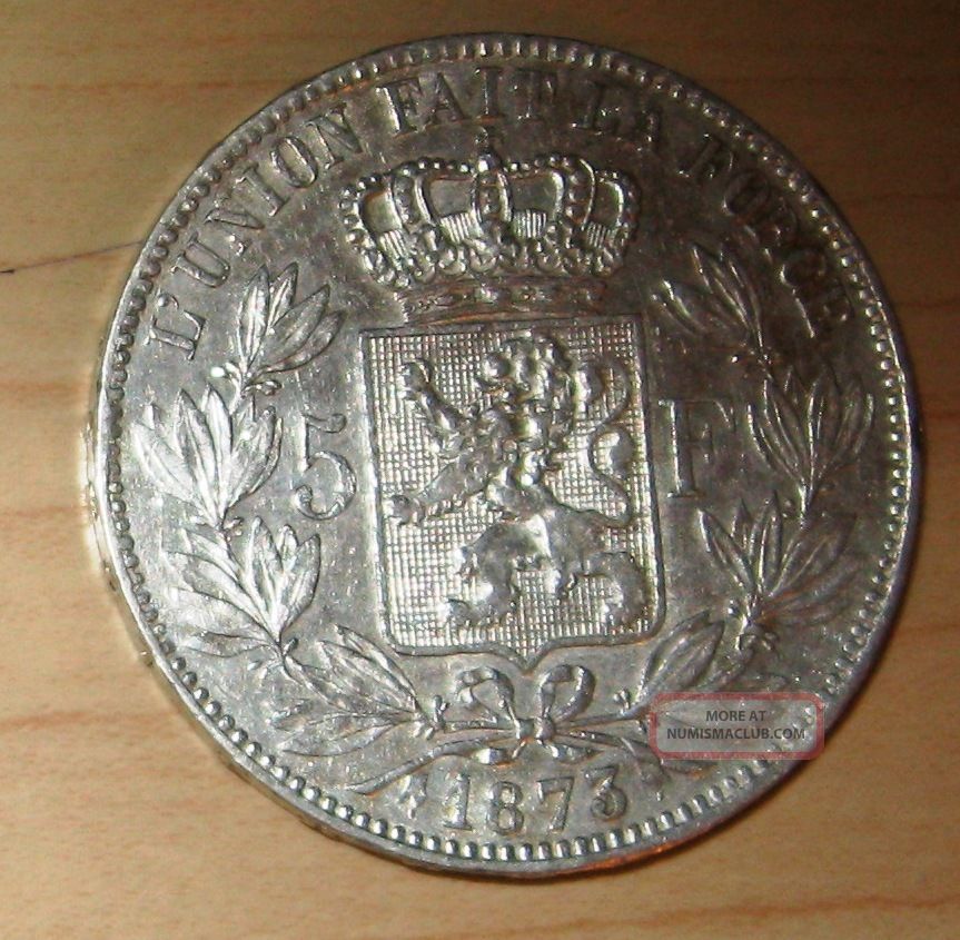 1873 Belgium Leopold Ii 5 Francs Silver Coin 1873 Belgium Leopold Ii 5 Francs Silver Coin