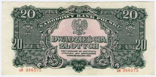 Poland 1944 Issue Post Ww Ii 20 Zlotych Very Crisp Note Choice Au.  Pick 112. photo