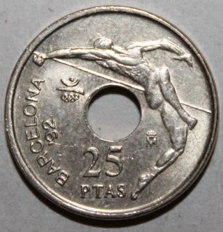 Spain 25 Pesetas Coin,  1991 Km 851 1992 Barcelona Summer Olympics Highjumper photo